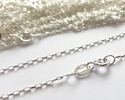  ready made sterling silver necklace - 16 inch length - diamond cut square edge long oval links 1.9mm x 1.5mm 