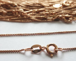  ready made ROSE VERMEIL necklace - 16 inch length - half round box chain, 0.9mm diameter - a very smooth, sleek chain, perfect for pendants [vermeil is gold plated sterling silver] 