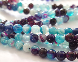  string of mixed white, blue, purple, black agate 4mm round beads - vibrant - approx 96 per strand 