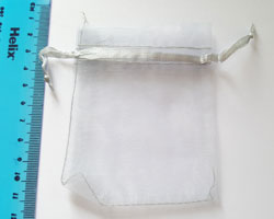  small silver organza 95mm x 80mm drawstring jewellery gift pouch / bag 