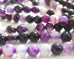  string of mixed white & purple 6mm round beads - vibrant - approx 60 per strand 