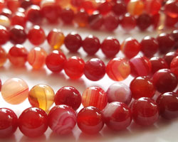  string of cherry red banded agate 8mm round beads - approx 48 per strand 