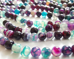  string of mixed white, blue, purple, black agate 8mm round beads - stunning colour mixes - approx 48 per strand 