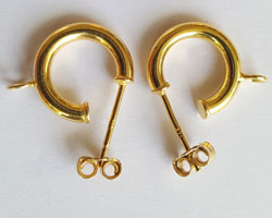  pair(s) of vermeil, stamped 925 on post, 12mm diameter, 2.5mm thick, three-quarter hoops, attached closed drop has 1.5mm internal diameter, butterflies now included [vermeil is gold plated sterling silver] 