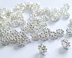  bright sterling silver double row daisy spacer, 3.5mm diameter, 2mm high, 1.4mm hole - very sparkly and versatile 