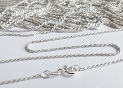  ready made sterling silver necklace - 16 inch length - twisted diamond cut rope chain,1.3mm diameter, smooth & flexible, light catching due to the diamond cut 