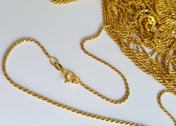  ready made vermeil necklace - 16 inch length - twisted diamond cut rope chain,1.3mm diameter, smooth & flexible, light catching due to the diamond cut [vermeil is gold plated sterling silver] 