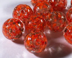  venetian murano clear over red glass with aventurina venetian 10mm round bead *** QUANTITY IN STOCK =38 *** 