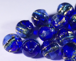  venetian murano cobalt glass with 24k banded gold foil 6mm round bead *** QUANTITY IN STOCK =44 *** 