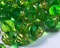  venetian murano bicolour fused peridot and emerald glass with 24k banded gold foil 6mm round bead *** QUANTITY IN STOCK =23 *** 