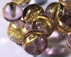  venetian murano bicolour fused amethyst and clear glass with 24k banded gold foil 8mm round bead *** QUANTITY IN STOCK =11 *** 
