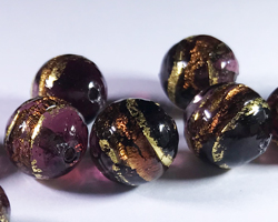  venetian murano amethyst glass with 24k banded gold foil 8mm round bead *** QUANTITY IN STOCK =34 *** 