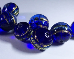  venetian murano cobalt glass with 24k banded gold foil 8mm round bead *** QUANTITY IN STOCK =7 *** 