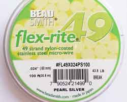  30.5 meter (100 feet) reel - flex-rite - 49 strand *pearl silver* nylon coated stainless steel stringing/beading wire, 0.6mm total outside diameter 