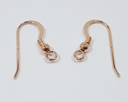  pair ROSE VERMEIL coil and ball, stamped 925, earwires -  21mm shank, 9mm diameter, 3mm ball, wire diameter 0.75mm, 1 micron plate [vermeil is gold plated sterling silver] 