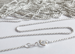 ready made sterling silver necklace - 24 inch length - twisted diamond cut rope chain,1.3mm diameter, smooth & flexible, light catching due to the diamond cut
