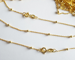  ready made vermeil necklace - 18 inch length - 0.8mm fortantina chain with 2.5mm ball satellites at 25mm intervals [vermeil is gold plated sterling silver] 