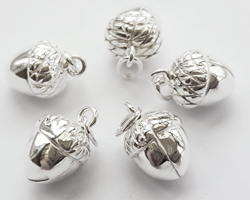  sterling silver 12mm x 8.5mm chunky acorn charm, solid silver not hollow, ring on top has internal diameter of 1.5mm, pre-attached stamped 925 closed jumpring is 5.5mm x 3.5mm 