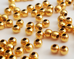  <2.2g/100> vermeil 2mm round bead, 0.85mm hole, triple flash plating [approx 1.5 microns] for really good durability [vermeil is gold plated sterling silver] 