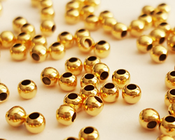  <3.55g/100> vermeil 2.5mm round bead, 1.2mm hole, double flash [approx 1 micron] plating for increased durability [vermeil is gold plated sterling silver] 
