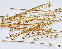  vermeil headpin 40mm long, 0.5mm thick, ball-ended, 2mm ball [vermeil is gold plated sterling silver] 