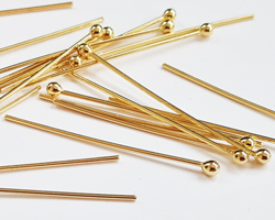  vermeil headpin 30mm long, 0.65mm thick, ball-ended, 2mm ball [vermeil is gold plated sterling silver] 