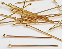  vermeil headpin 30mm long, 0.8mm thick, ball-ended, 2mm ball [vermeil is gold plated sterling silver] 
