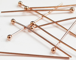  ROSE VERMEIL headpin 30mm long, 0.65mm thick, ball-ended, 2mm ball [vermeil is gold plated sterling silver] 