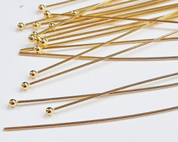  vermeil headpin 50mm long, 0.5mm thick, ball-ended, 1.5mm ball [vermeil is gold plated sterling silver] 