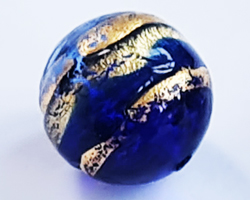 venetian cobalt blue glass with gold foil 14mm round bead *** QUANTITY IN STOCK = 18***