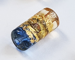venetian aquamarine and amber glass with gold foil 12mm x 6mm tube bead *** QUANTITY IN STOCK = 38 ***