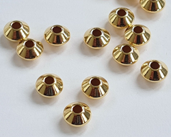  <34.5g/100> vermeil 6.7mm x 4.6mm bicone bead / spacer, 2.1mm hole, 1 micron plating for increased durability [vermeil is gold plated sterling silver] 