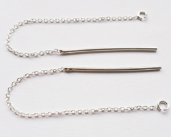  pair of sterling silver ear wire chains / ear threaders in forzantina links - bar is 1.1mm diameter and 31mm long - total length 105mm - 3.5mm open ring on end - lovely quality 
