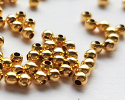  <2.35g/100> vermeil 2mm round bead, 0.9mm hole, double flash plating for increased durability [vermeil is gold plated sterling silver] 
