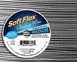  30 meter (100 feet) reel - soft flex - 49 strand *satin silver* nylon coated stainless steel stringing/beading wire, 0.45mm total outside diameter 